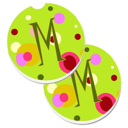 Carolines Treasures Letter M Monogram Lime Green Set of 2 Cup Holder Car Coaster CJ1010-MCARC